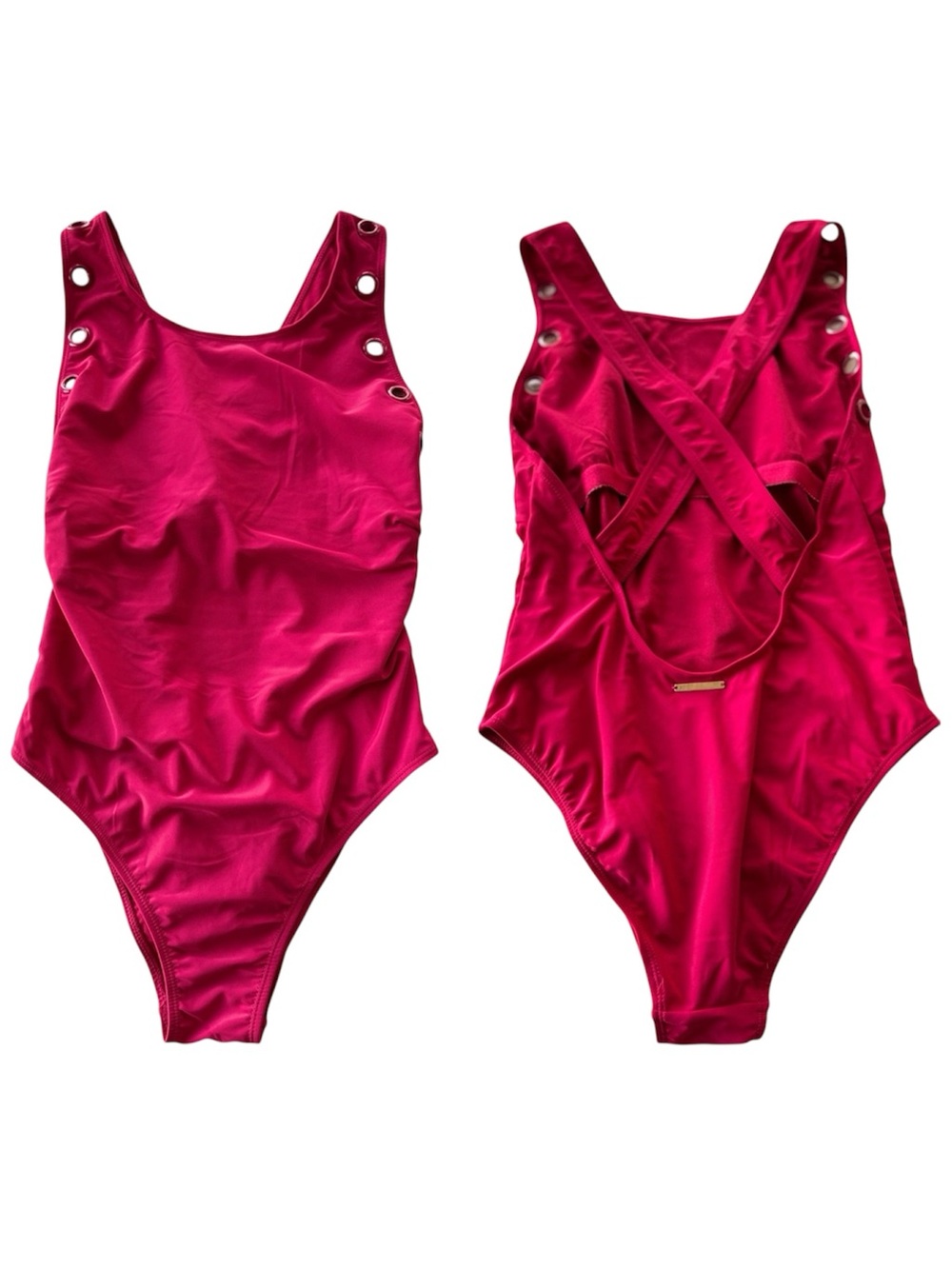 Juicy Couture Fuchsia Pink Grommet One-Piece Cross Back Swimsuit Sz Large